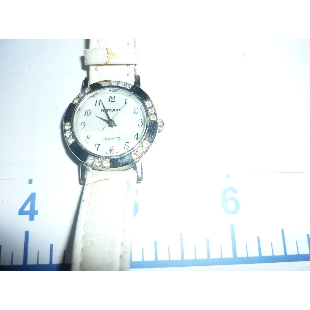Rumours Womens‎ Quartz White Leather Band Rhinestone Bezel Dress Watch